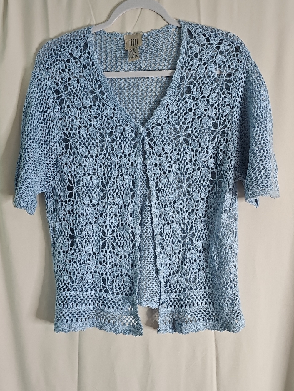 Teddi Light Blue Crochet Floral V-Neck Cardigan